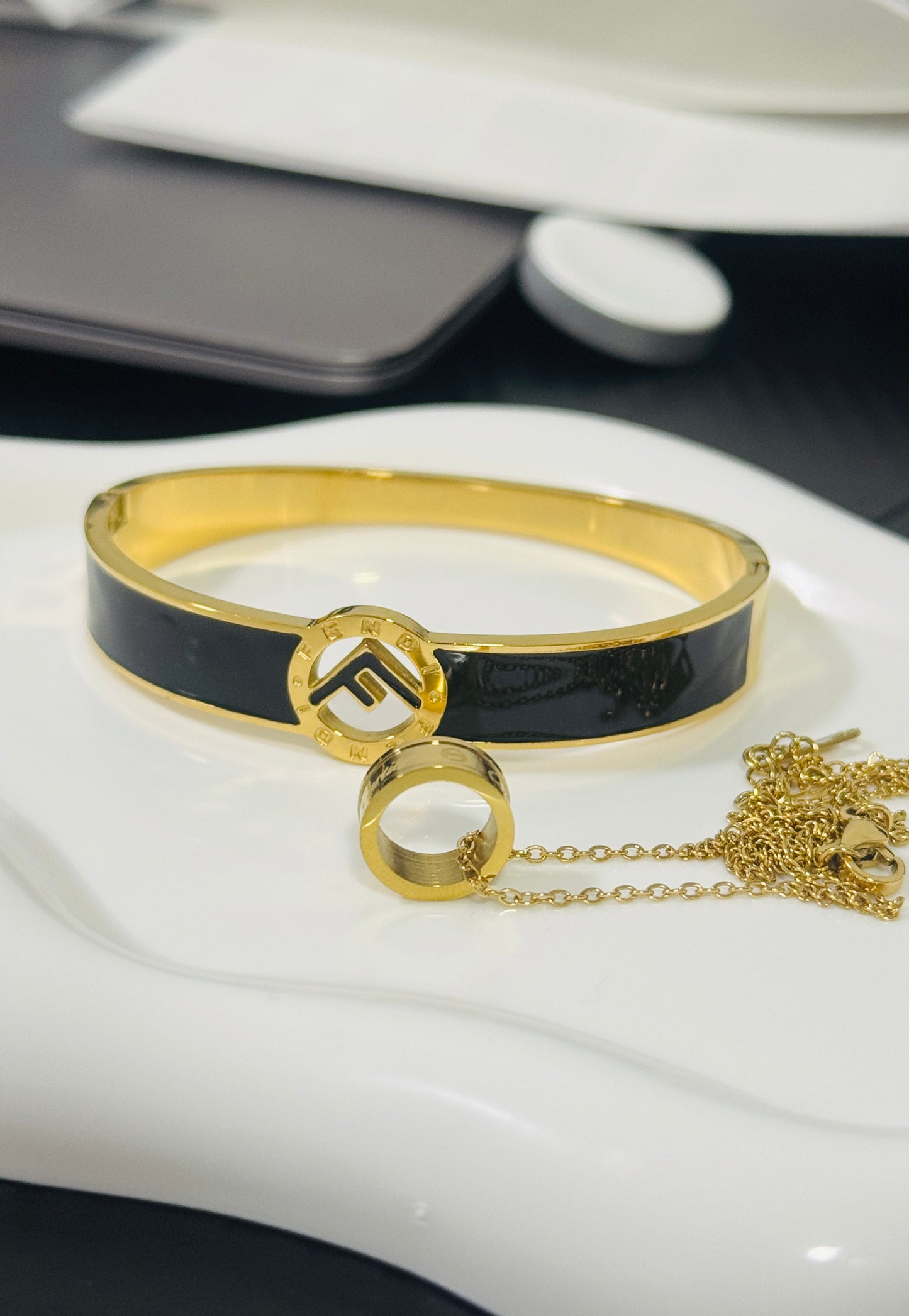 F bracelet & C necklace combo